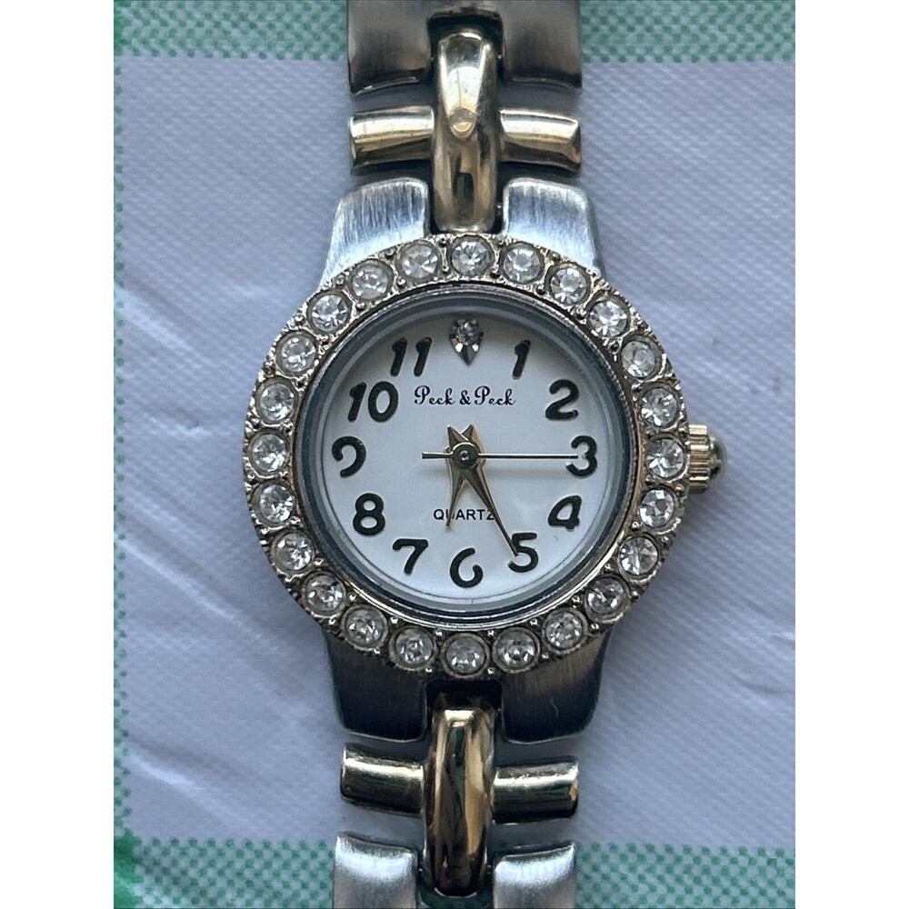 Peck & Peck Two Tone Rhinestone Bezel Women’s Quartz Watch